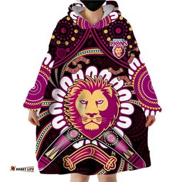 brisbane lions football wearable blanket hoodie boomerang indigenous dots
