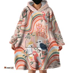 australia hippie christmas wearable blanket hoodie cockatoo kookaburra with wattle pink peach style