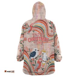 australia hippie christmas wearable blanket hoodie cockatoo kookaburra with wattle pink peach style