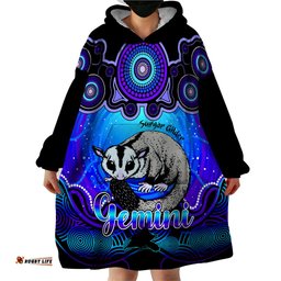 personalised australia gemini sugar gilder zodiac wearable blanket hoodie auz astrology aboriginal blue