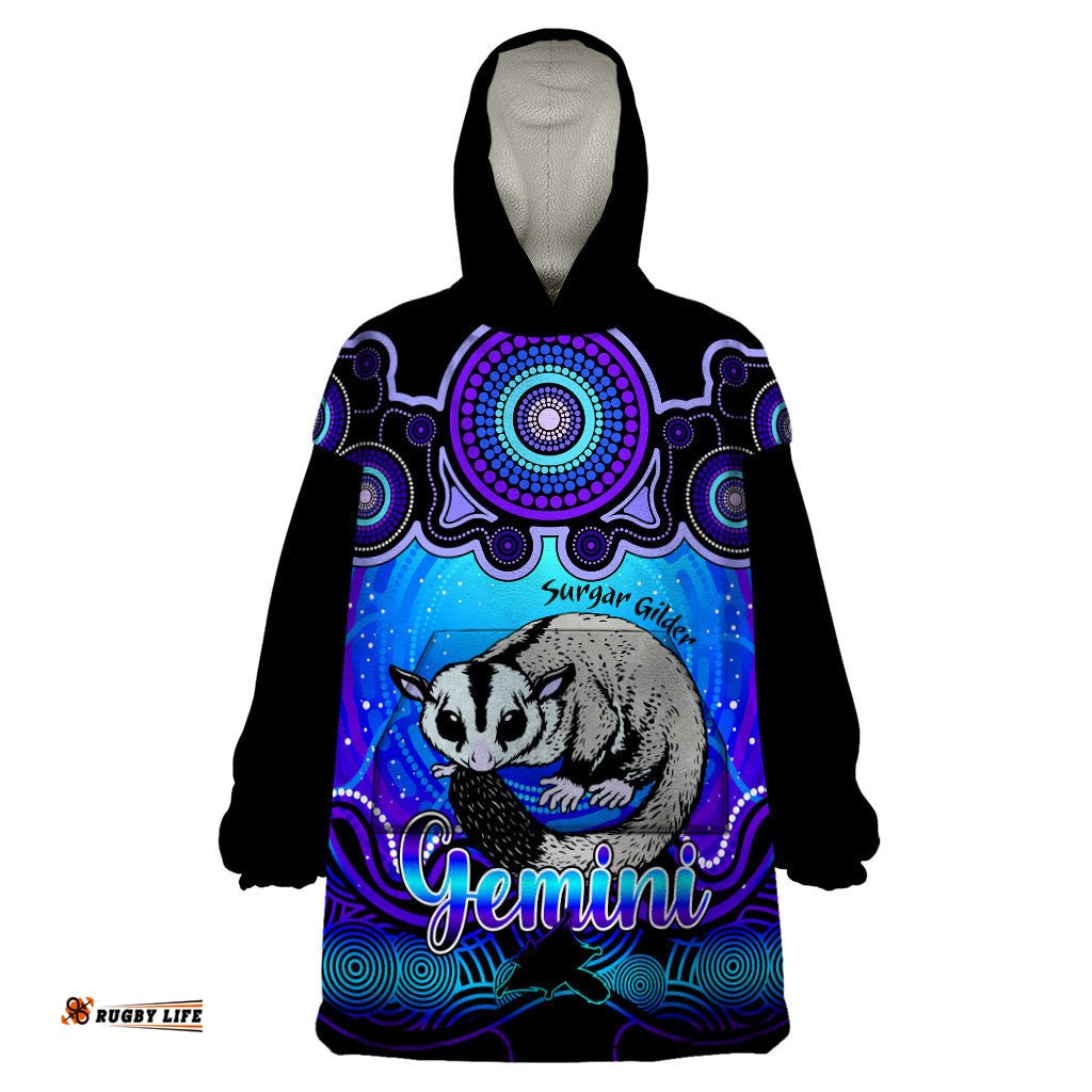 personalised australia gemini sugar gilder zodiac wearable blanket hoodie auz astrology aboriginal blue