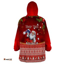 personalised australia christmas wearable blanket hoodie xmas in july happy santa claus with map red style