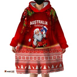 personalised australia christmas wearable blanket hoodie xmas in july happy santa claus with map red style