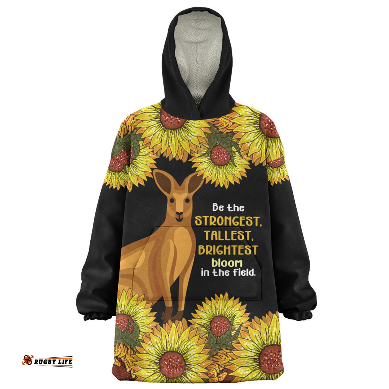 Australia Kangaroo Aboriginal Custom Snug Hoodie - Aboriginal Sunflowers With Kangaroo Be The Strongest Dot Painting Art Snug Hoodie