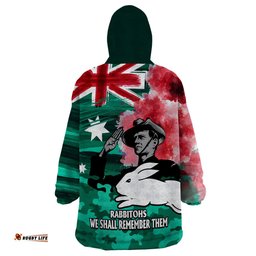 anzac rabbitohs rugby wearable blanket hoodie we shall remember
