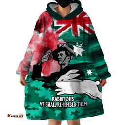 anzac rabbitohs rugby wearable blanket hoodie we shall remember