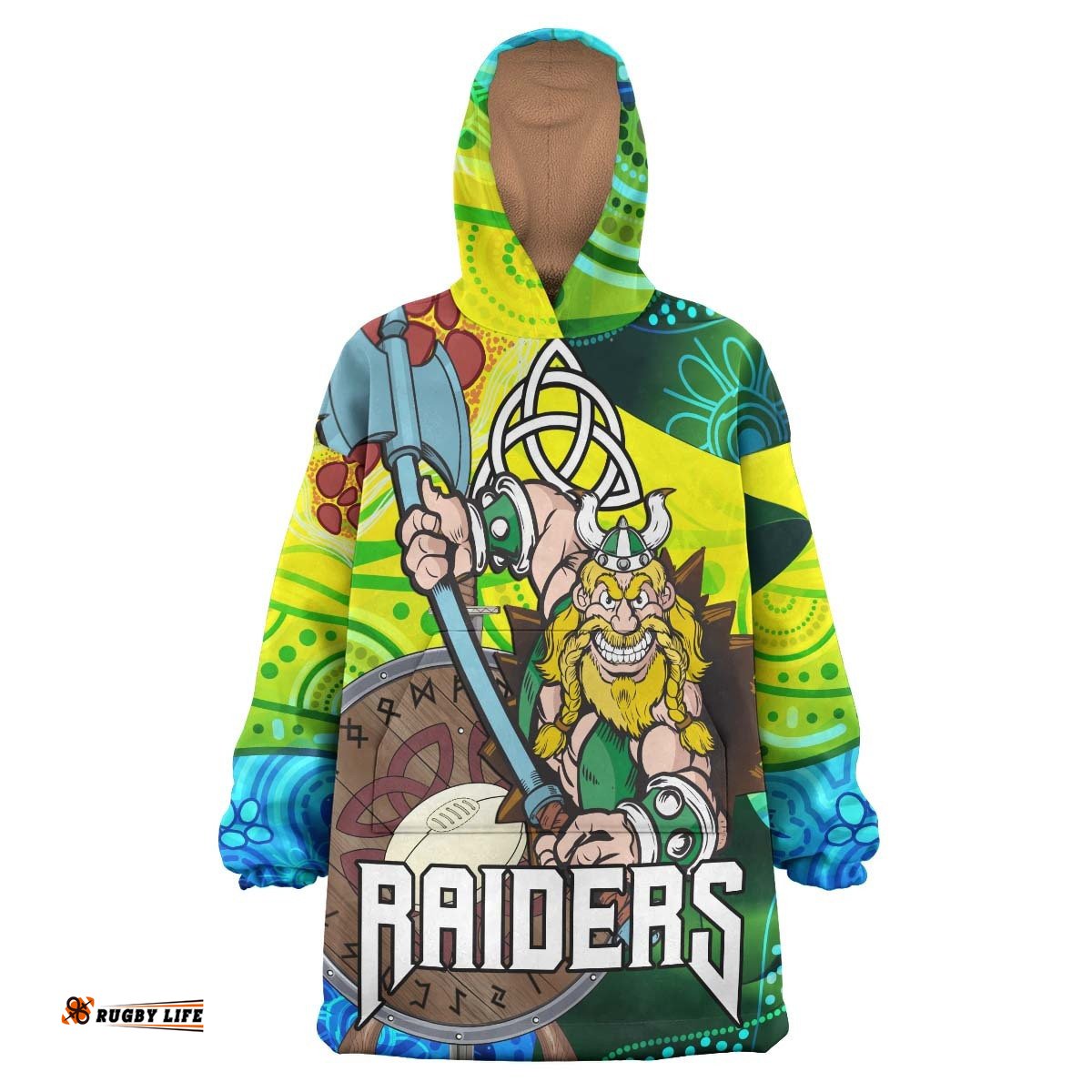 raiders rugby snug hoodie custom vikings pride with aboriginal dot painting style player and number oodie blanket