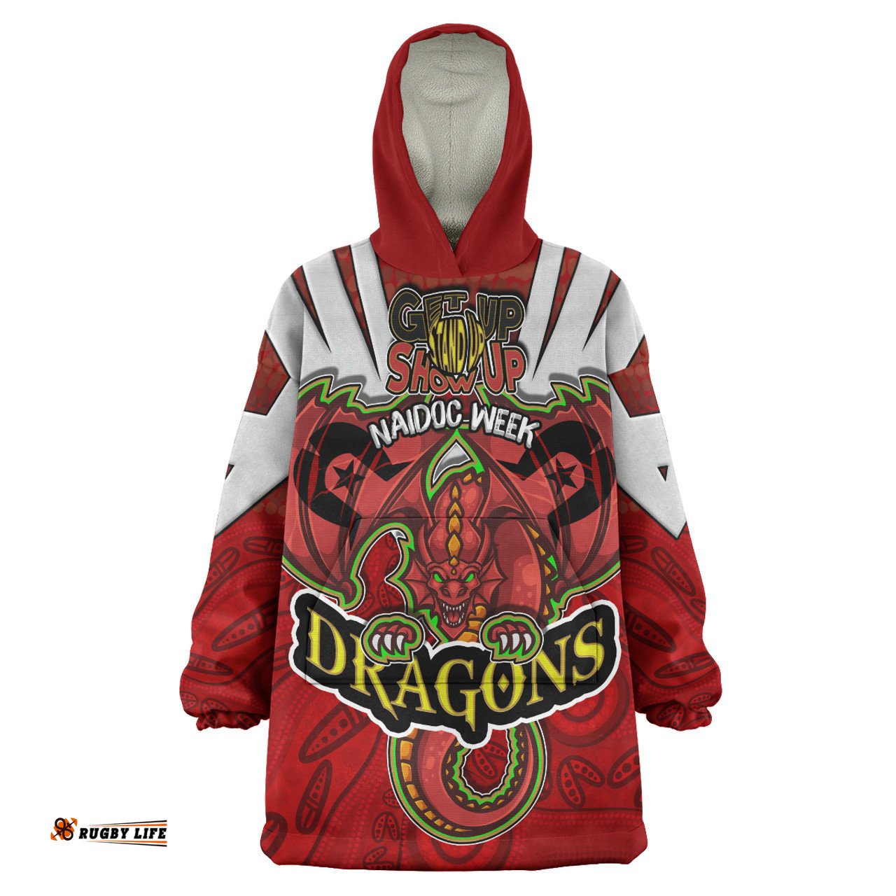 St. George Snug Hoodie - Custom Naidoc Week Dragon With Aboriginal Inspired Patterns ''Get up, Stand Up, Show Up' Oodie Blanket