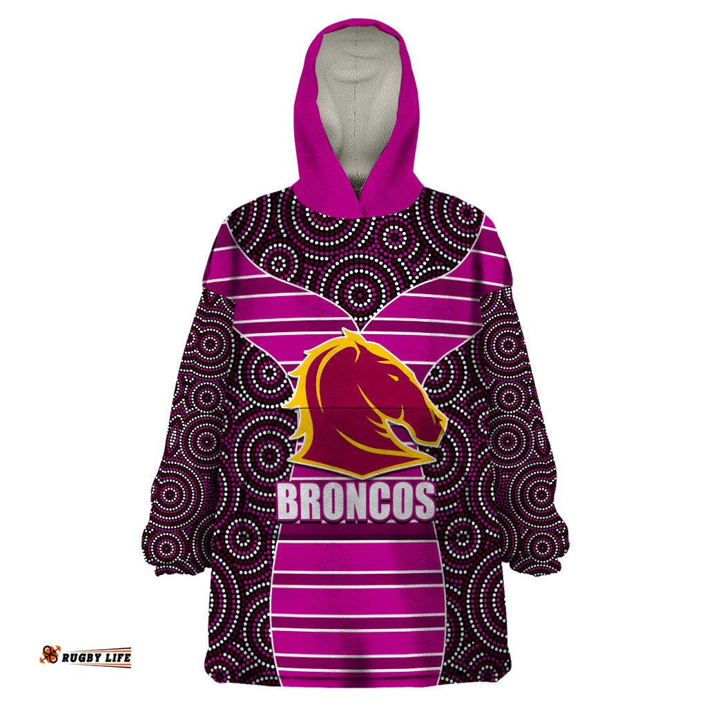 nrl boncos wearable blanket hoodie mix dot aboriginal pink version