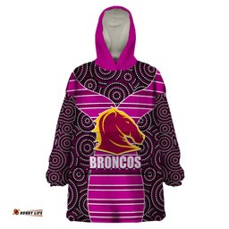 nrl boncos wearable blanket hoodie mix dot aboriginal pink version