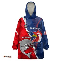 personalised dolphins and roosters rugby wearable blanket hoodie nrl sporty style