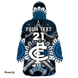 custom personalised blues football wearable blanket hoodie boomerang indigenous dots