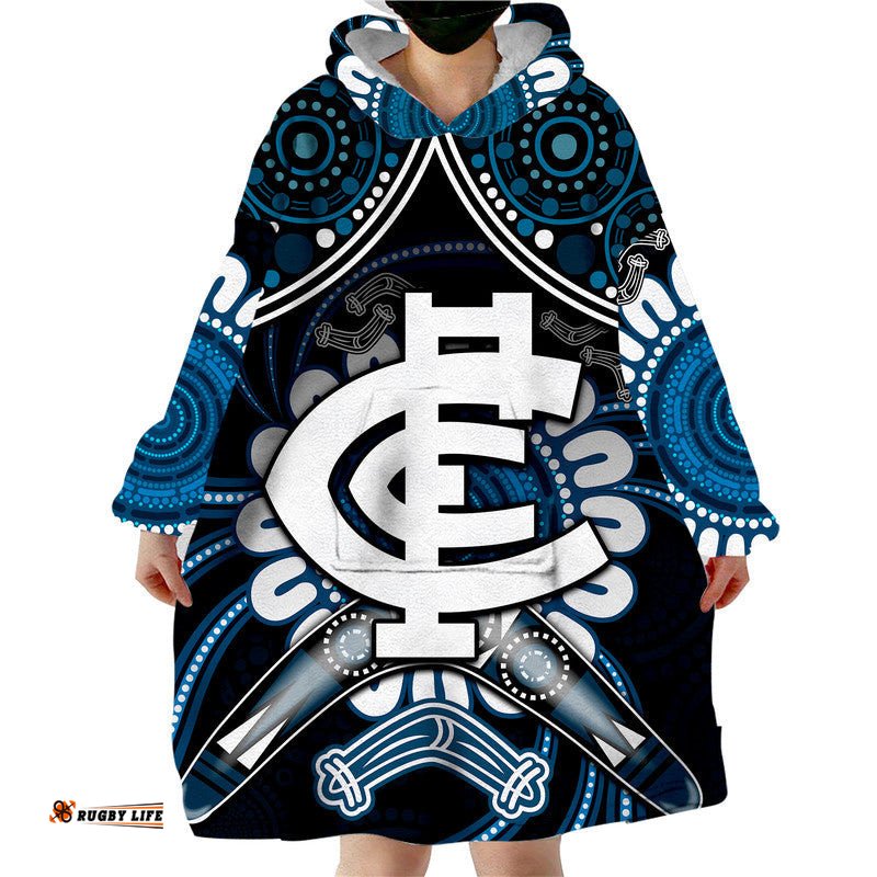 custom personalised blues football wearable blanket hoodie boomerang indigenous dots