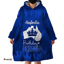 personalised australia king birthday wearable blanket hoodie australian map with crown blue version