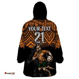 cusrom australia wallabies rugby wearable blanket hoodie hibiscus and turtle with polynesian pattern