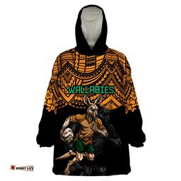 cusrom australia wallabies rugby wearable blanket hoodie hibiscus and turtle with polynesian pattern