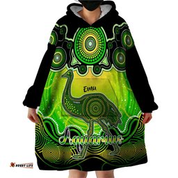 personalised australia aquarius emu zodiac wearable blanket hoodie auz astrology aboriginal green
