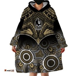 collingwood football wearable blanket hoodie go magpies aboriginal mix polynesian pattern