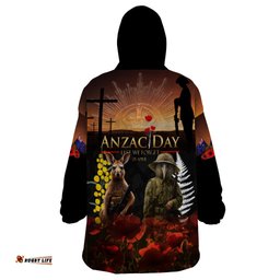 new zealand and australia anzac day wearable blanket hoodie kiwi bird and kangaroo soldier lt03