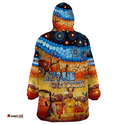 australia kangaroo aboriginal camping wearable blanket hoodie aussie outback camping with beer dt02