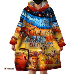 australia kangaroo aboriginal camping wearable blanket hoodie aussie outback camping with beer dt02
