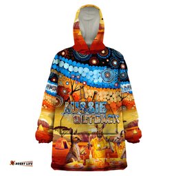 australia kangaroo aboriginal camping wearable blanket hoodie aussie outback camping with beer dt02