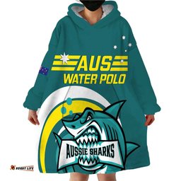 custom australia water polo 2024 wearable blanket hoodie aussie shark sporty version