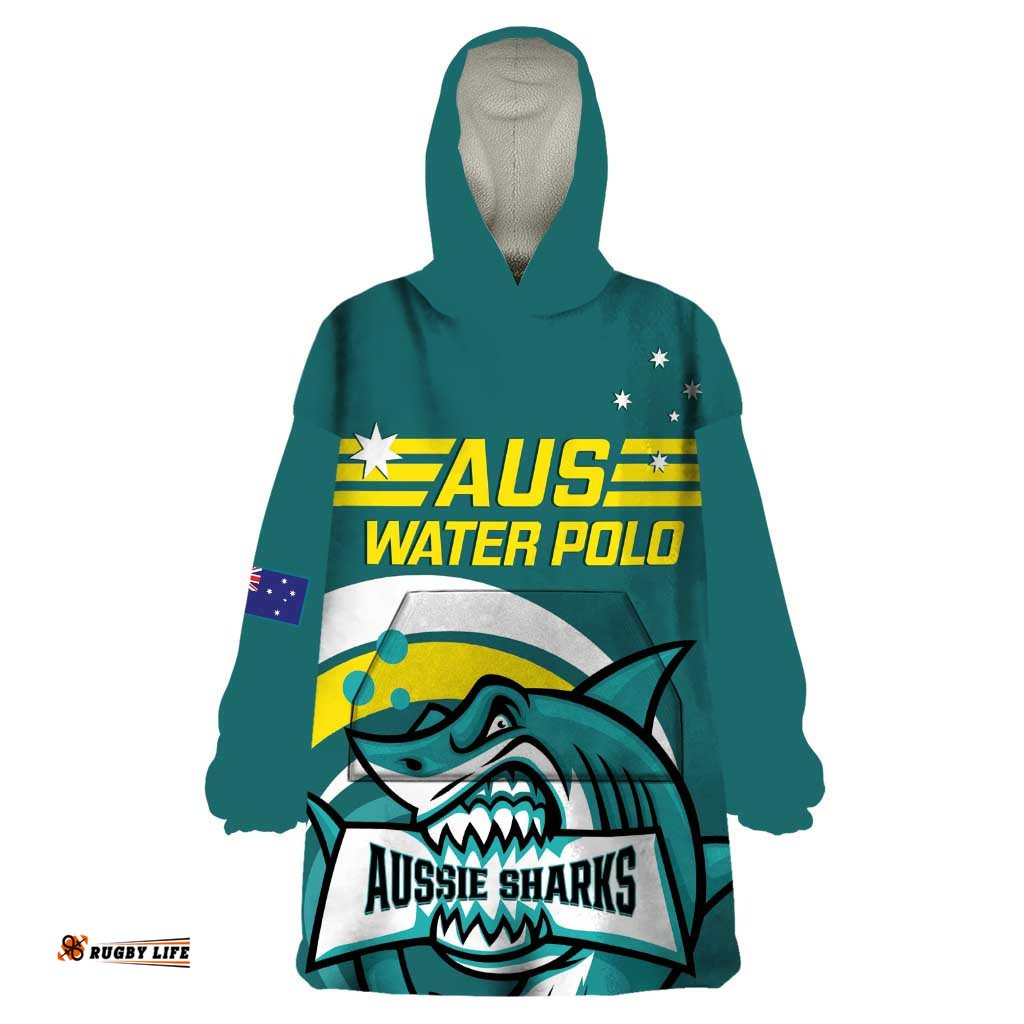 custom australia water polo 2024 wearable blanket hoodie aussie shark sporty version
