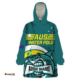 custom australia water polo 2024 wearable blanket hoodie aussie shark sporty version