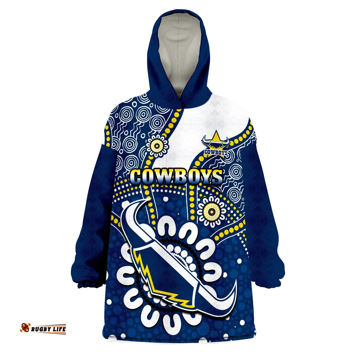 cowboys rugby wearable blanket hoodie indigenous art