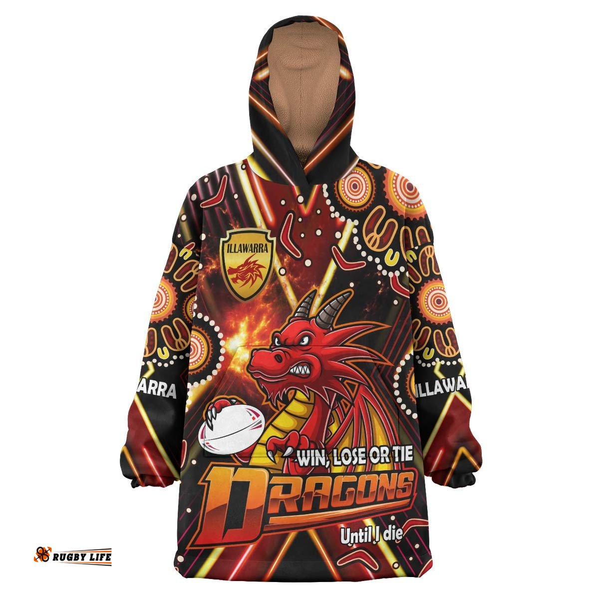 st george rugby snug hoodie custom dragons mascot illawarra rugby with aboriginal art player and number oodie blanket