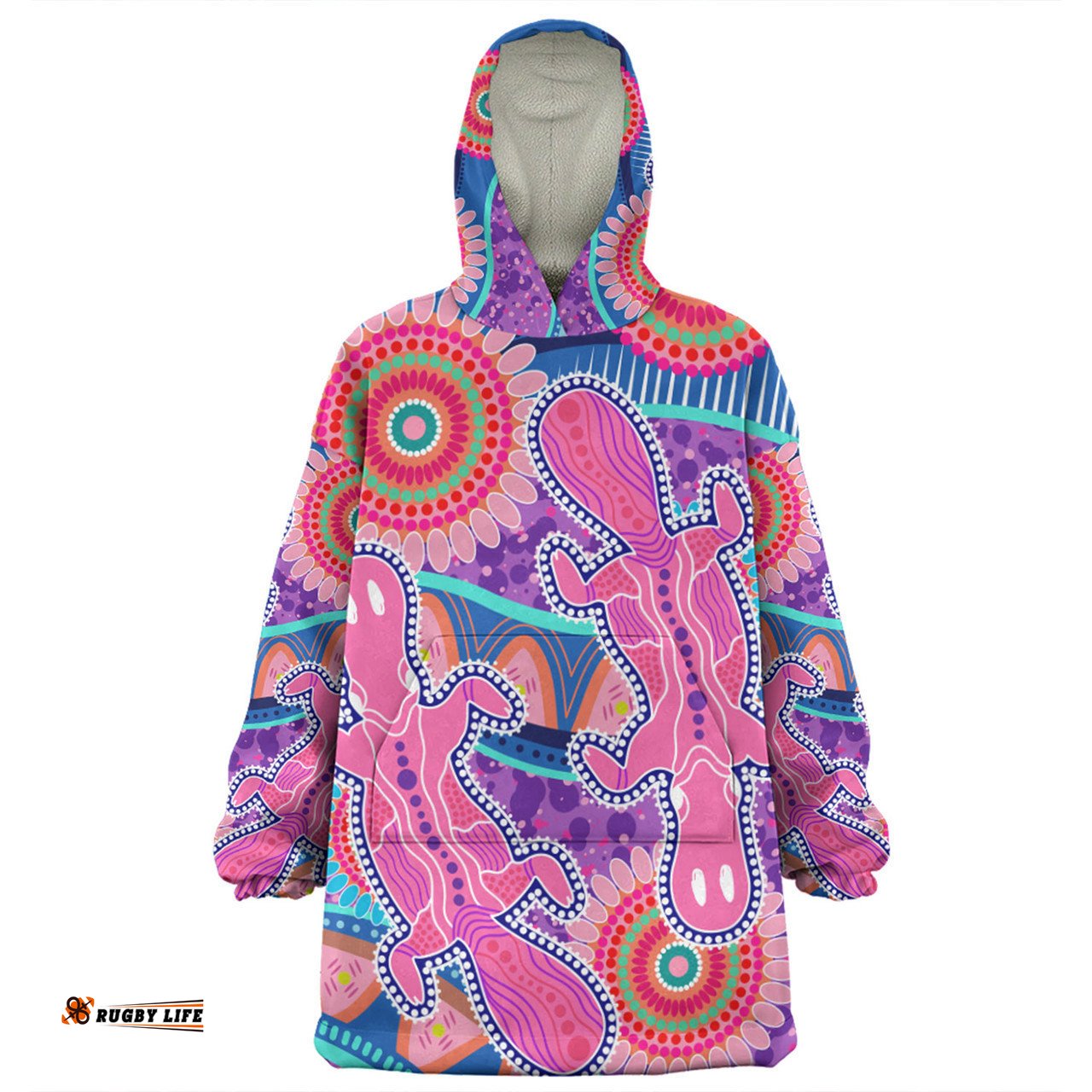 Australia Platypus Aboriginal Snug Hoodie - Pink Platypus With Aboriginal Art Dot Painting Patterns Inspired Snug Hoodie