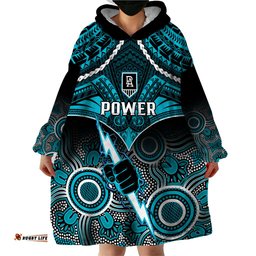 port adelaide football wearable blanket hoodie power aboriginal mix polynesian pattern