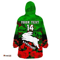 custom text and number rabbitohs rugby anzac wearable blanket hoodie south sydney camouflage poppy aboriginal