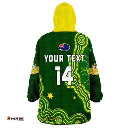 custom text and number australia rugby wearable blanket hoodie the kangaroos champions pacific indigenous