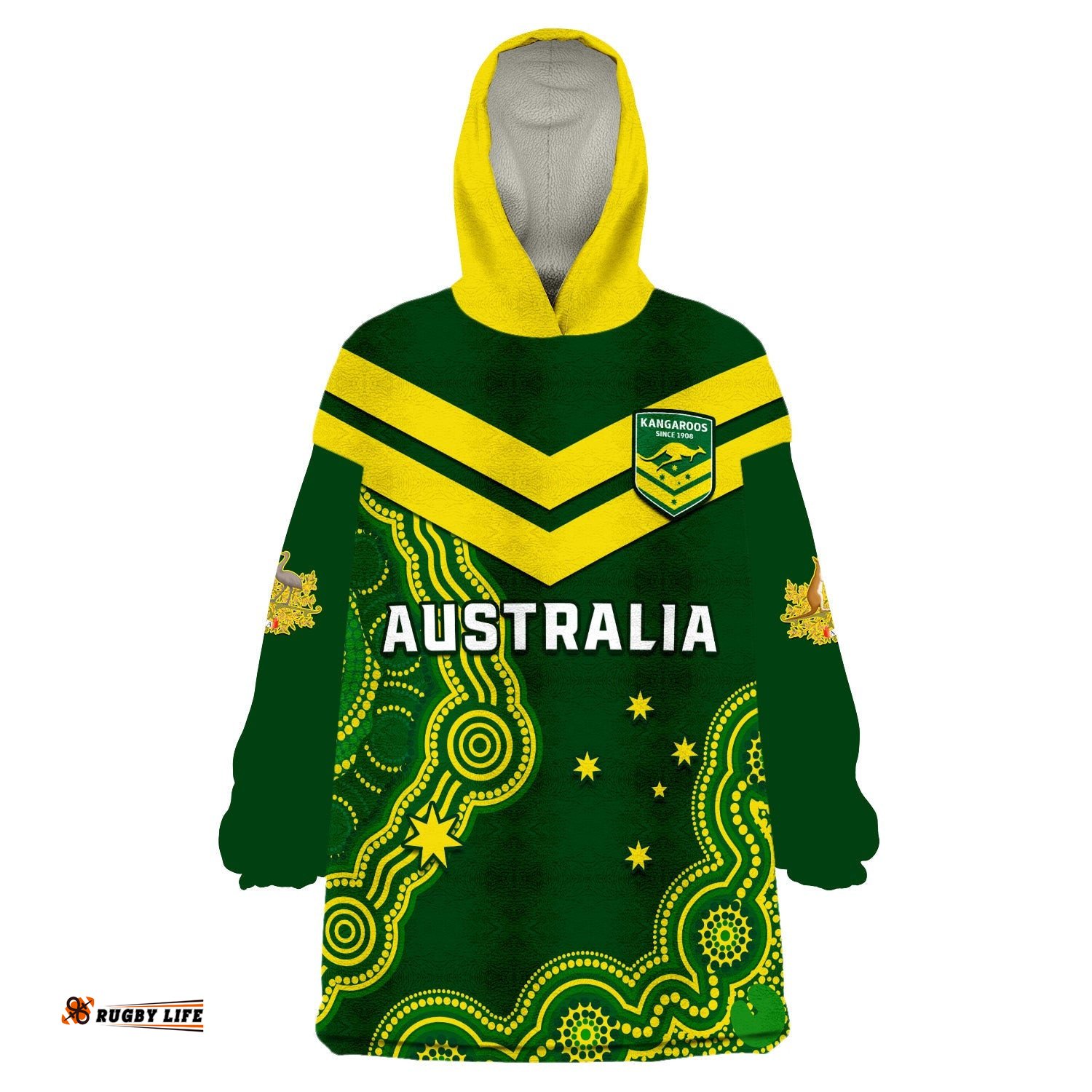 custom text and number australia rugby wearable blanket hoodie the kangaroos champions pacific indigenous
