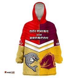 dolphins mix broncos rugby wearable blanket hoodie indigenous art