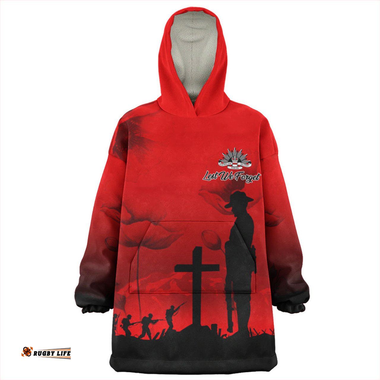 Australia Snug Hoodie Anzac Day Lest We Forget Red Poppy