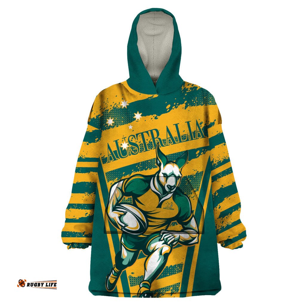 custom australia rugby wearable blanket hoodie wallabies mascots indigenous aboriginal version