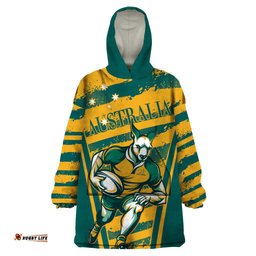 custom australia rugby wearable blanket hoodie wallabies mascots indigenous aboriginal version