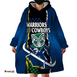 custom text and number nrl combine warriors and cowboys wearable blanket hoodie