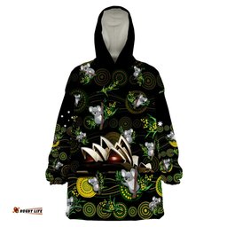 australia wearable blanket hoodie aboriginal golden wattle mix koala and sydney opera house