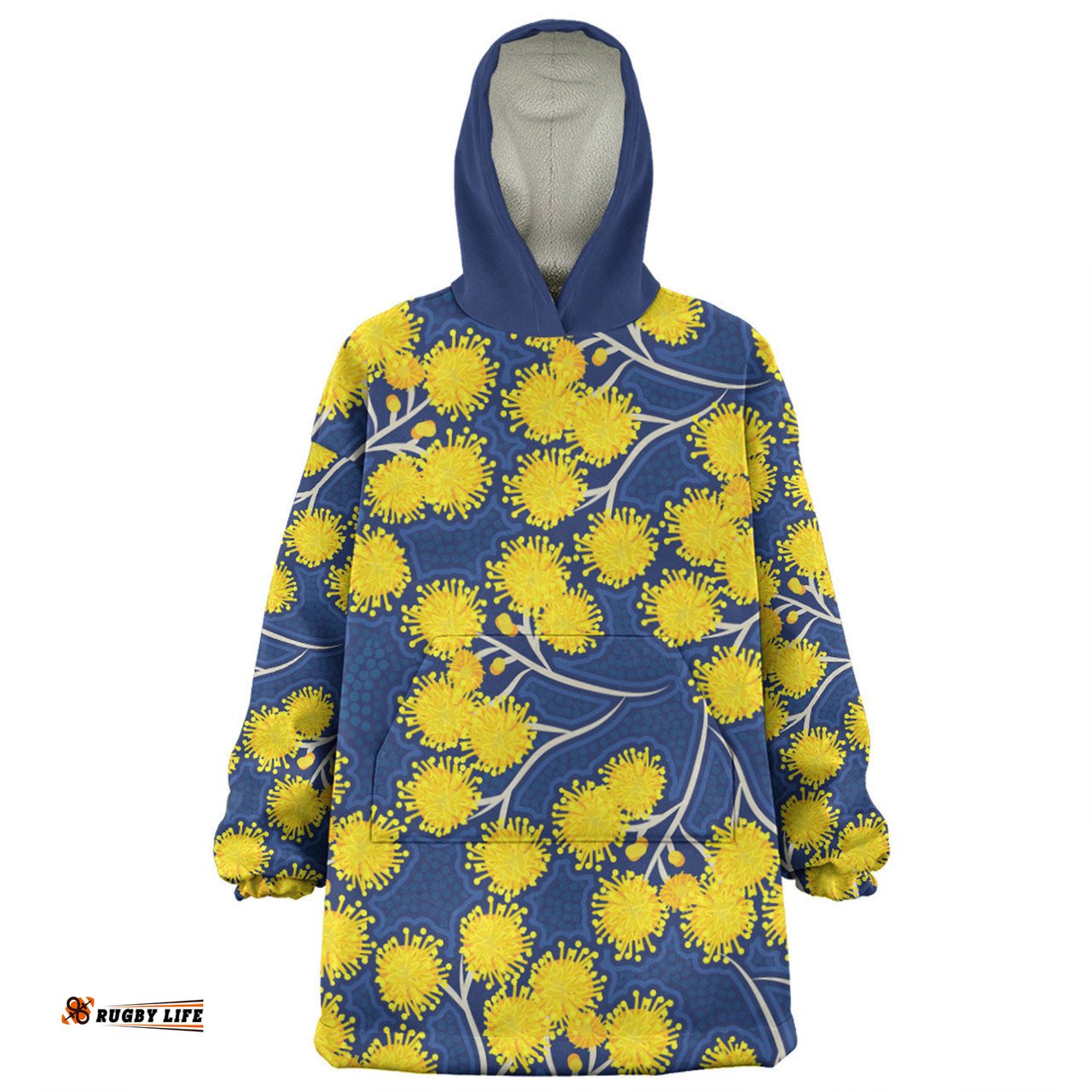 Australia Flowers Aboriginal Snug Hoodie - Yellow Wattle Flowers With Aboriginal Dot Art Snug Hoodie
