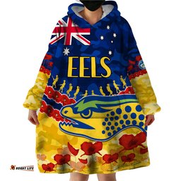 eels rugby anzac wearable blanket hoodie lest we forget