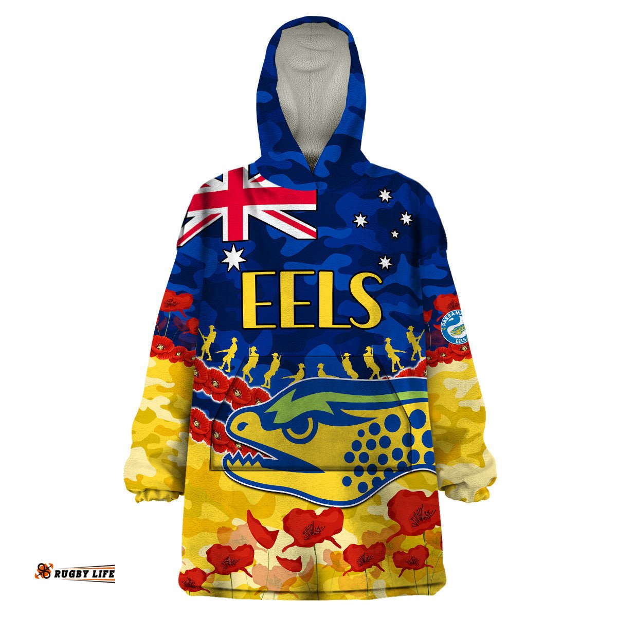 eels rugby anzac wearable blanket hoodie lest we forget