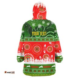 South Sydney Rabbitohs Snug Hoodie - South Sydney Rabbitohs Ugly Christmas And Aboriginal Inspired Patterns Oodie Blanket