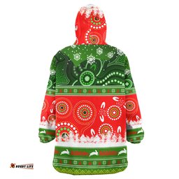 South Sydney Rabbitohs Snug Hoodie - South Sydney Rabbitohs Ugly Christmas And Aboriginal Inspired Patterns Oodie Blanket