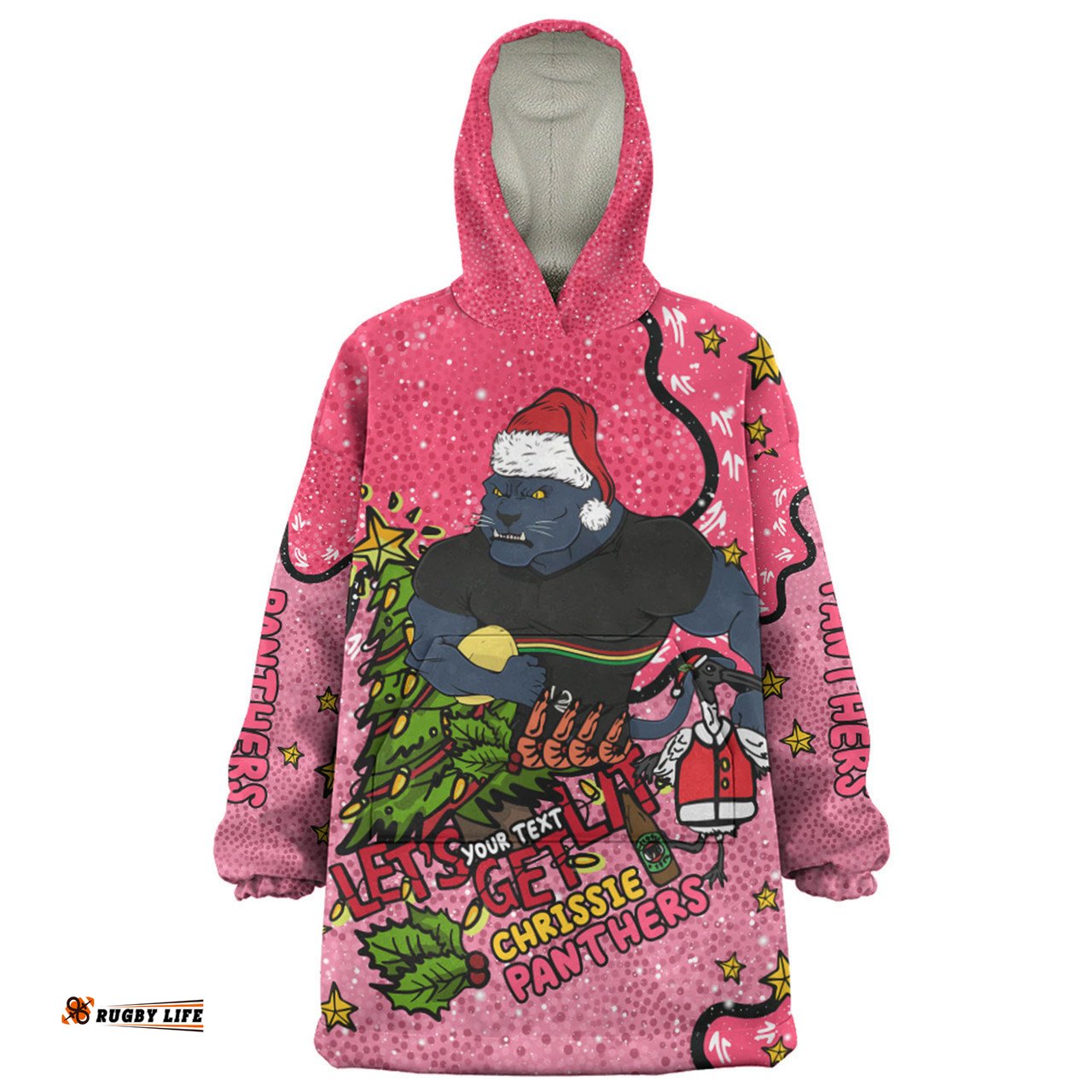Penrith Panthers Christmas Custom Snug Hoodie - Let's Get Lit Chrisse Pressie Pink Snug Hoodie