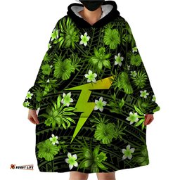 australian thunder cricket wearable blanket hoodie baeuty pacific hibiscus and polynesian pattern