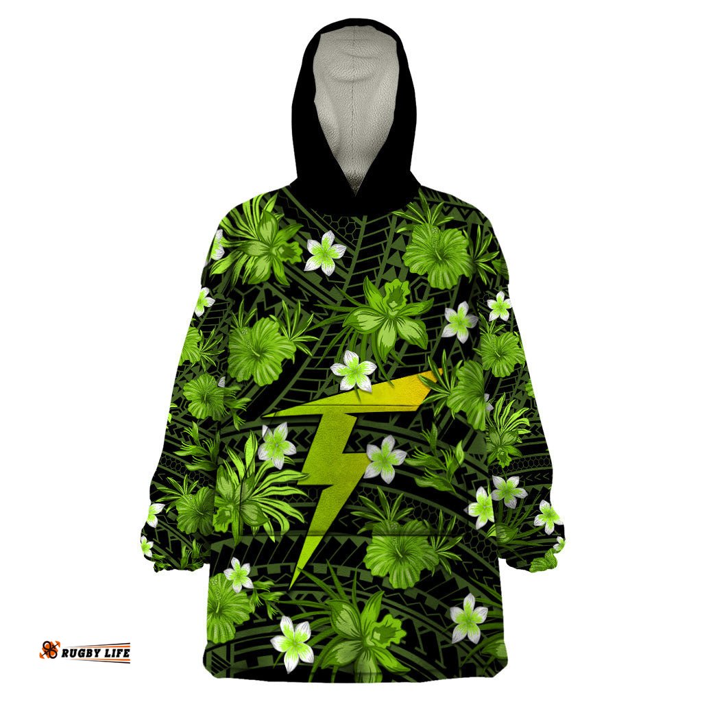 australian thunder cricket wearable blanket hoodie baeuty pacific hibiscus and polynesian pattern